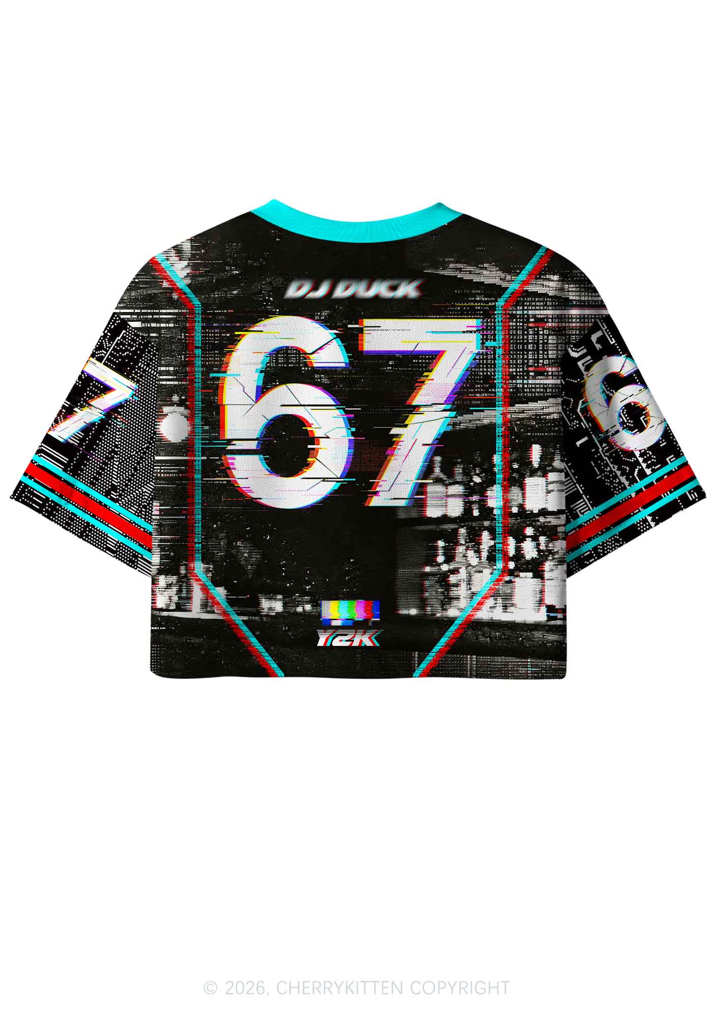 Retro Glitch DJ Duck Y2K Crop Sport Jersey Shirts Cherrykitten