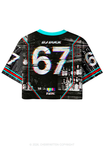 Retro Glitch DJ Duck Y2K Crop Sport Jersey Shirts Cherrykitten