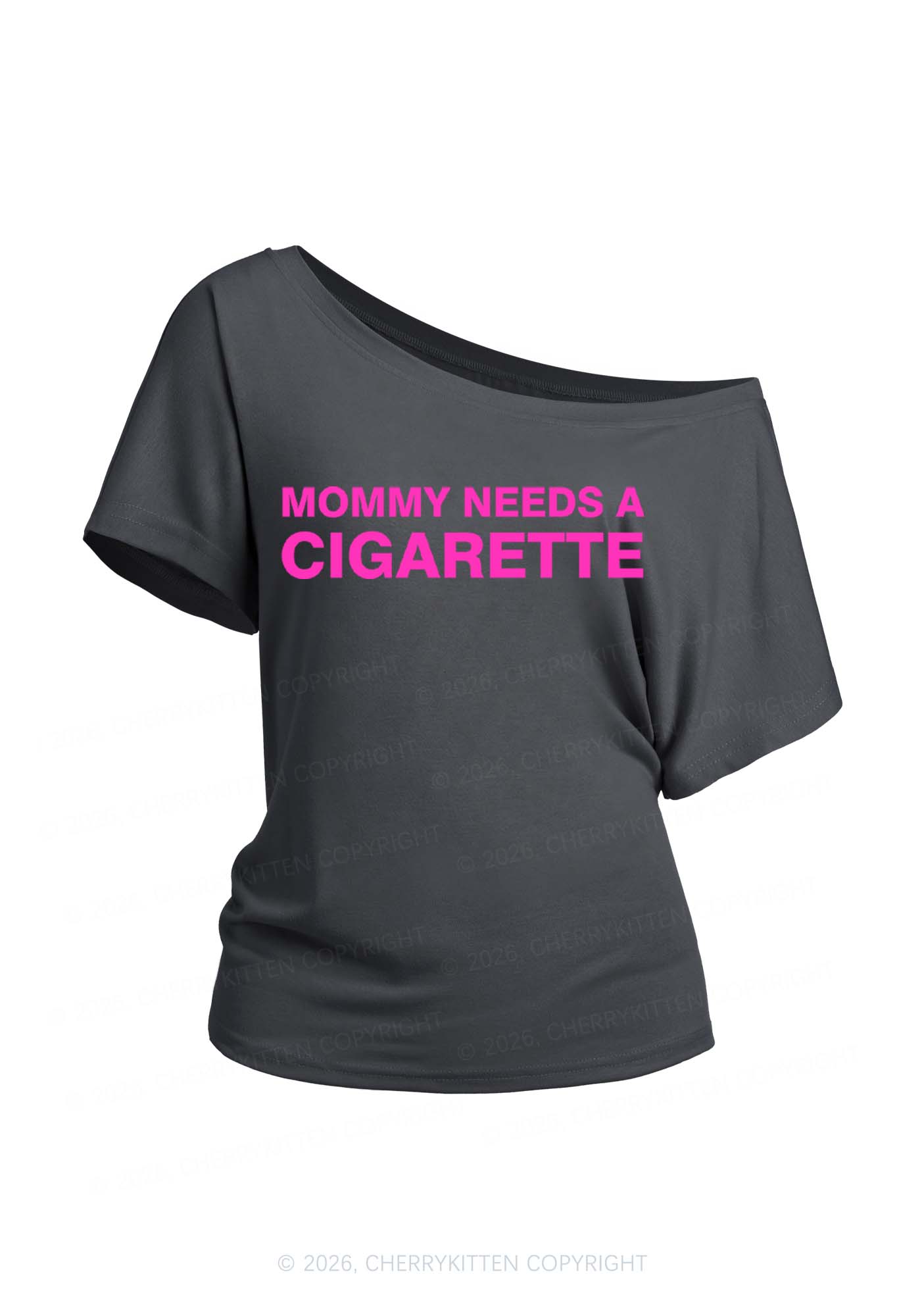 Mommy Needs A Cigarette Y2K Off Shoulder Tee Cherrykitten