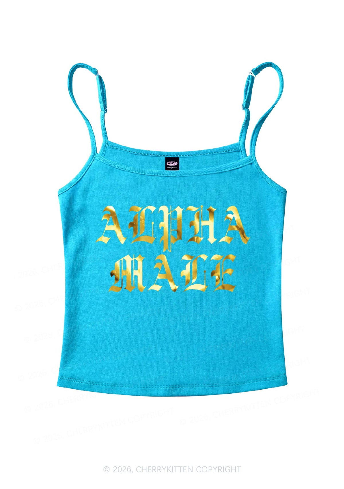 Alpha Male Silver Foil Printed Y2K Spaghetti Strap Cami Cherrykitten