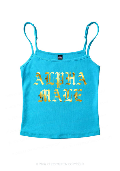 Alpha Male Silver Foil Printed Y2K Spaghetti Strap Cami Cherrykitten