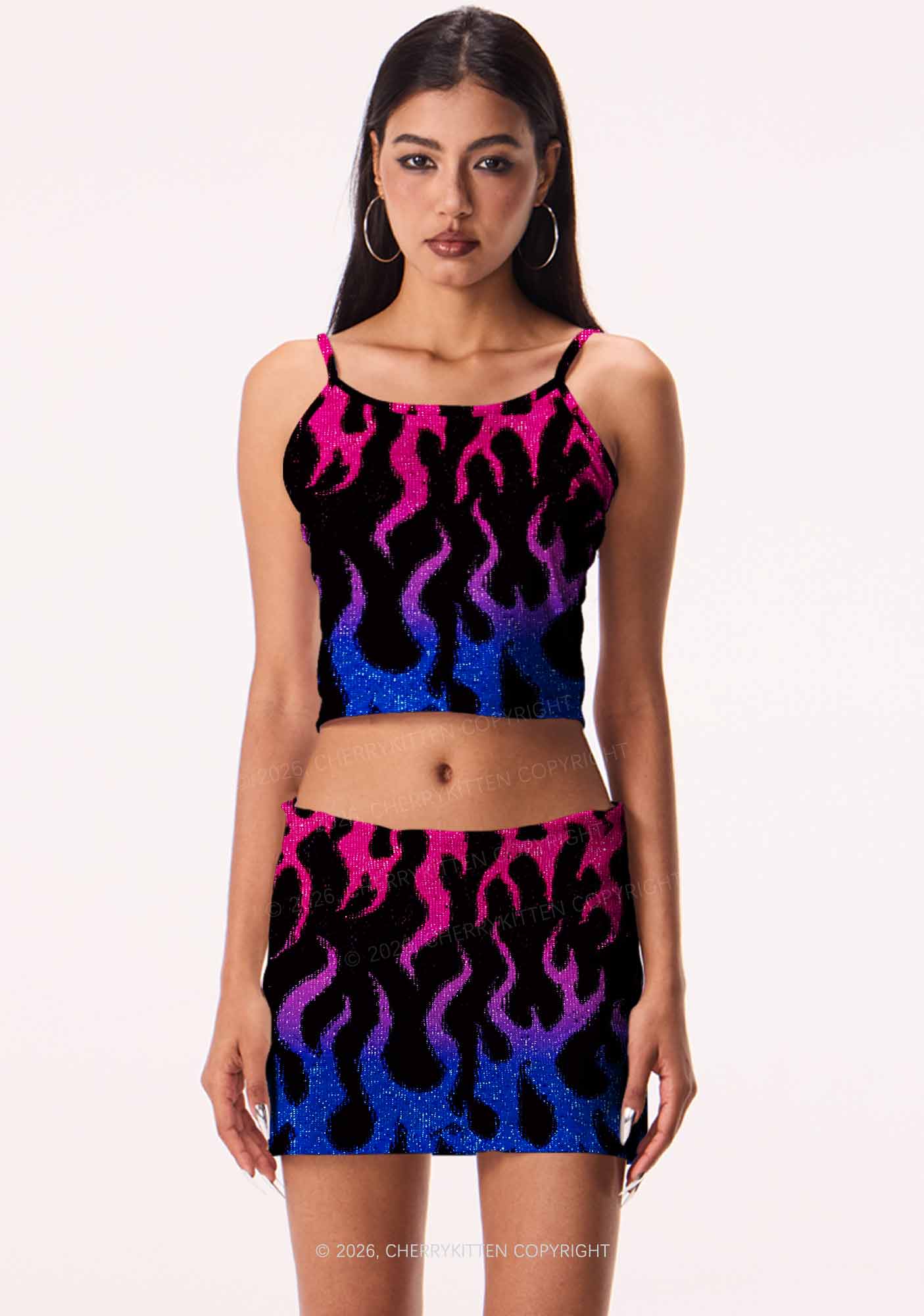 Bisexual Flame Pride Y2K Print Cami Crop Top Cherrykitten