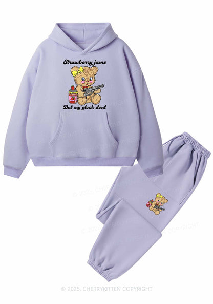 Strawberry Jams Bear Y2K Fleece Hoodie Set Cherrykitten