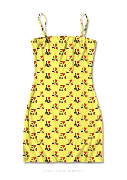 Love Me Not Men Yellow Valentine's Day Y2K Print Slip Dress Cherrykitten