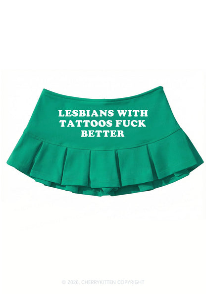 Lesbians With Tattoos Pride Y2K Mini Pleated Skirts Cherrykitten