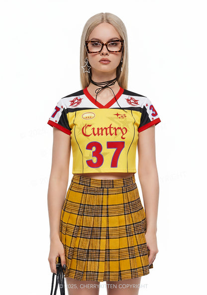 Custom Yellow Cuntry Star Y2K Crop Sport Jersey Shirts Cherrykitten