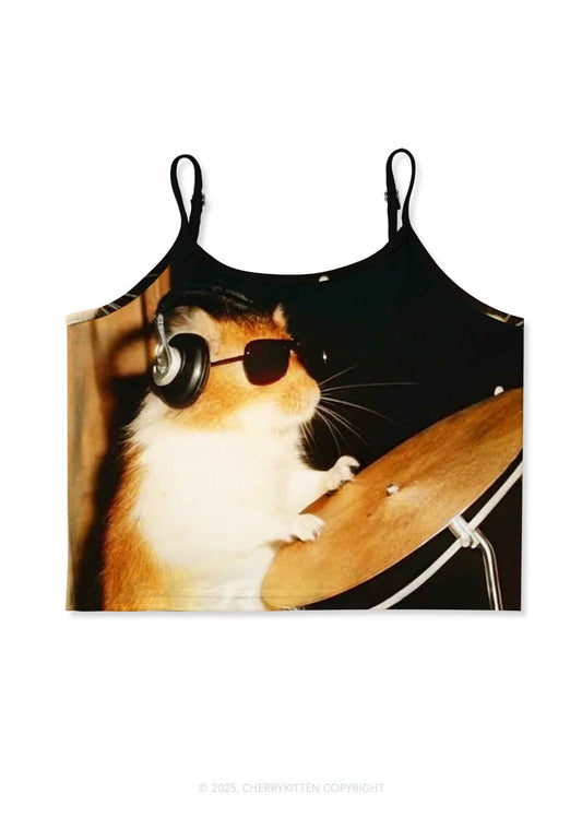 Rats Drummer Y2K Print Cami Crop Top Cherrykitten