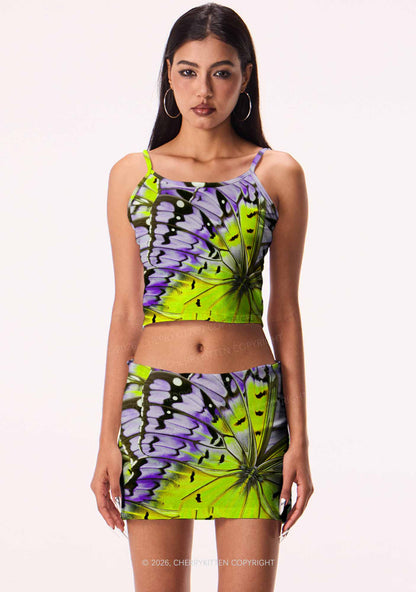 Purple Lime Butterfly Wing Y2K Print Cami Crop Top Cherrykitten