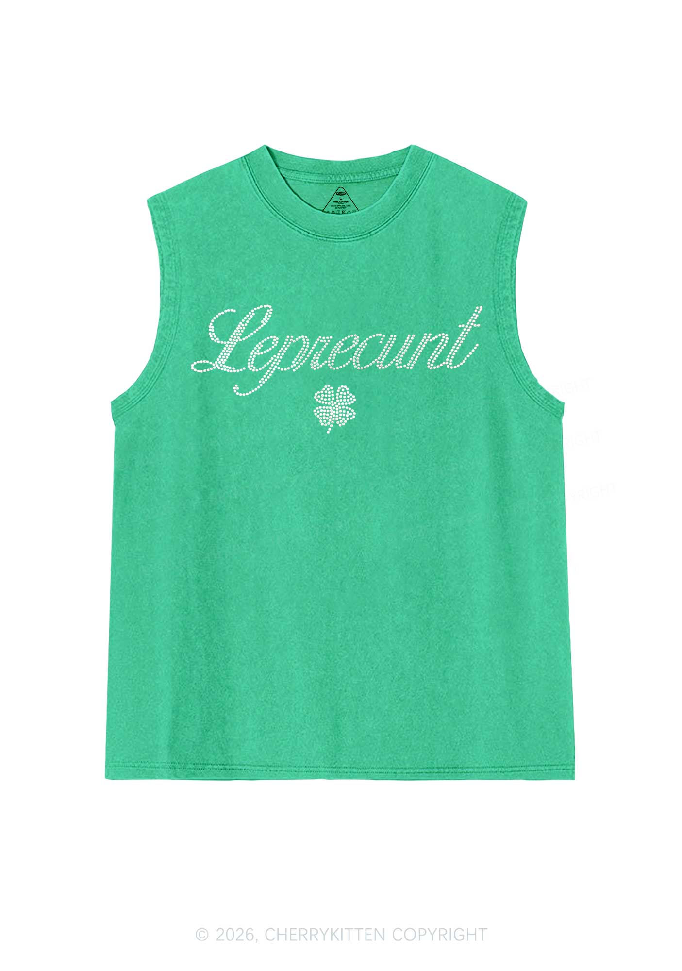Rhinestone Leprecunt Y2K Washed Muscle Tank Cherrykitten