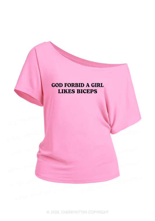 God Forbid A Girl Likes Biceps Y2K Off Shoulder Tee Cherrykitten