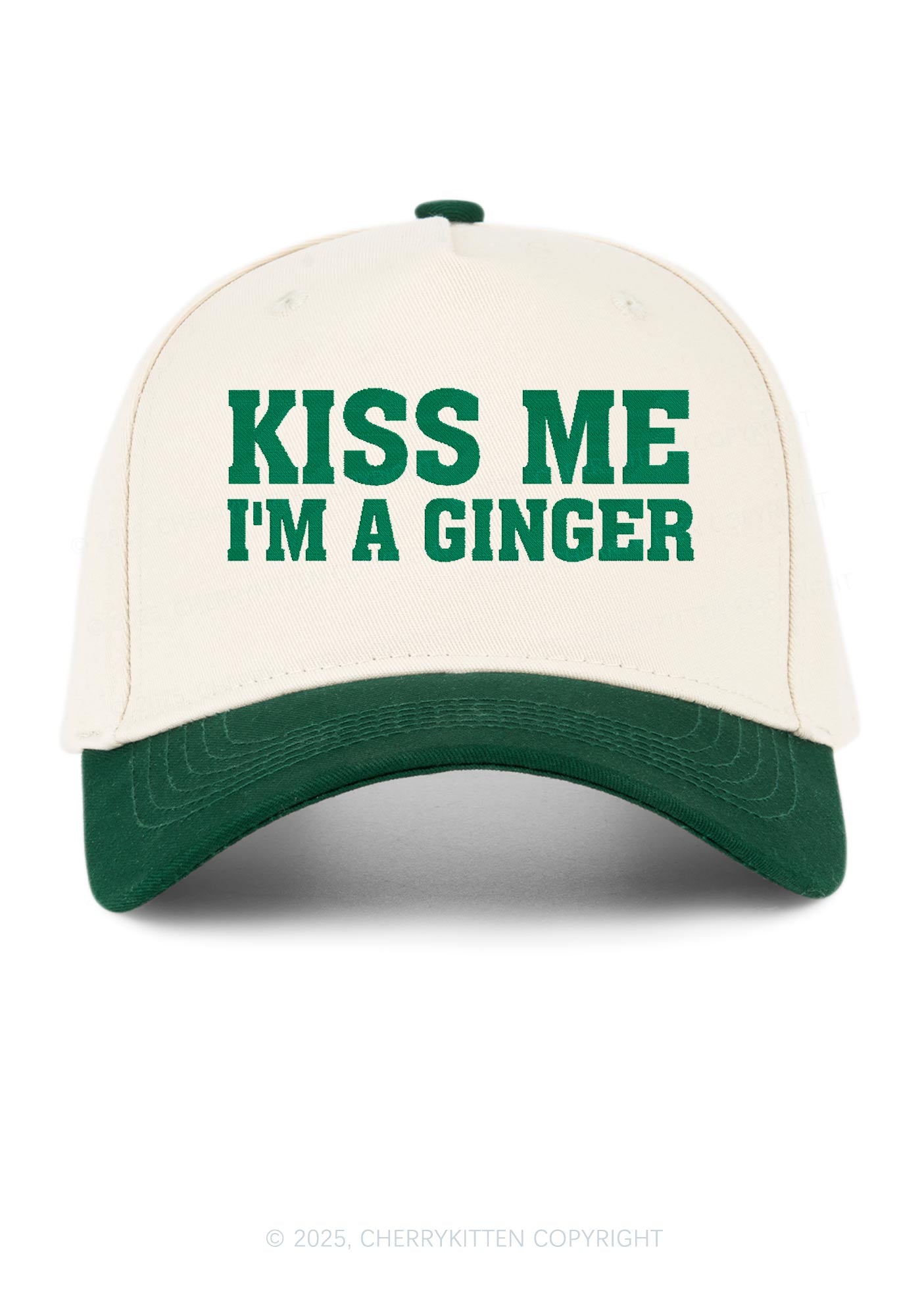 Embroidered Kiss Me Im Ginger St Patricks Y2K Color Block Baseball Cap Cherrykitten