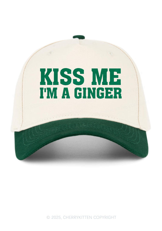 Embroidered Kiss Me Im Ginger St Patricks Y2K Color Block Baseball Cap Cherrykitten