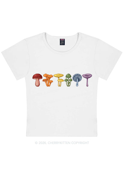 Rainbow Mushroom Pride Y2K Baby Tee Cherrykitten