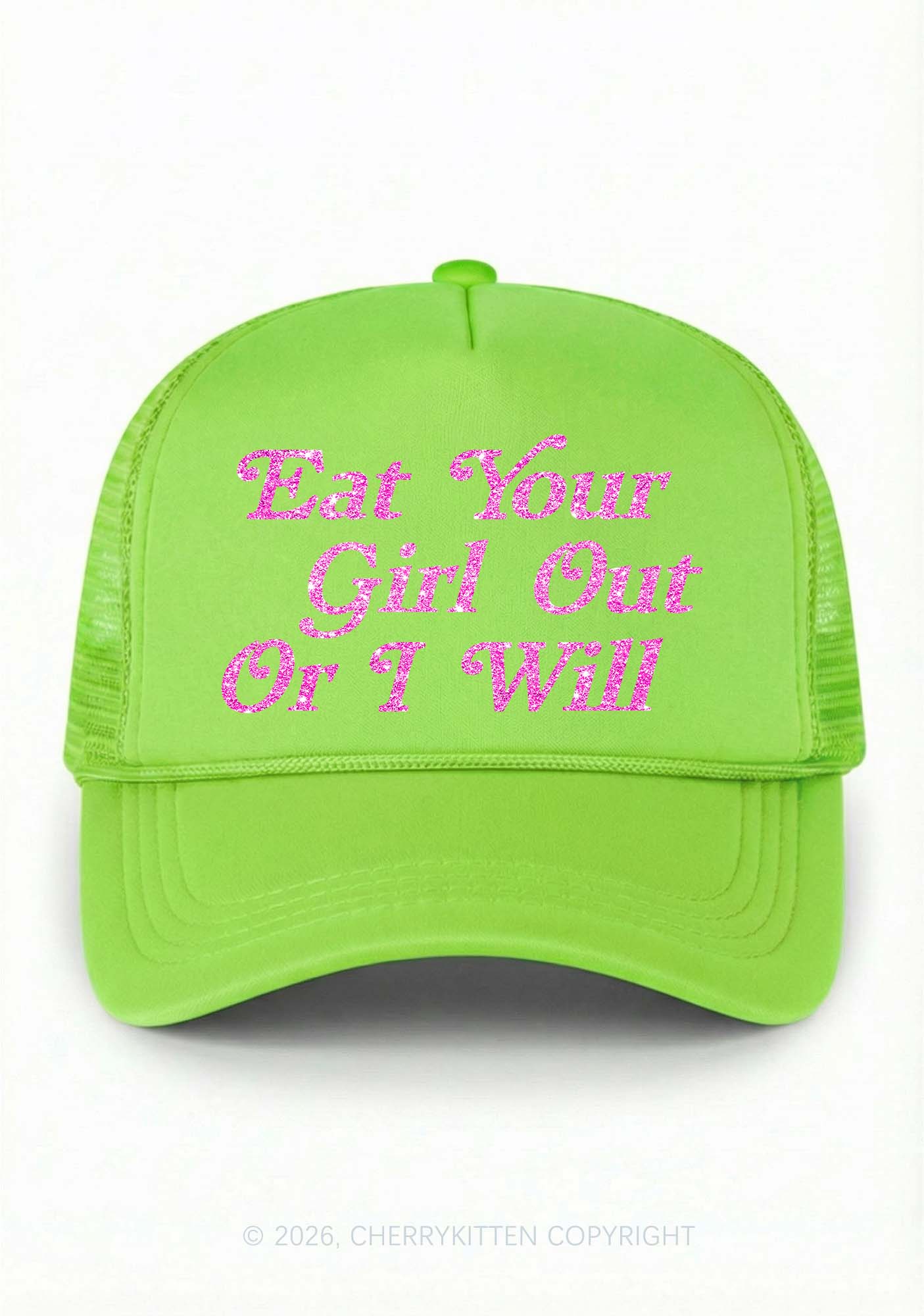 Glitter Eat Your Girl Out Pride Y2K Trucker Hat Cherrykitten