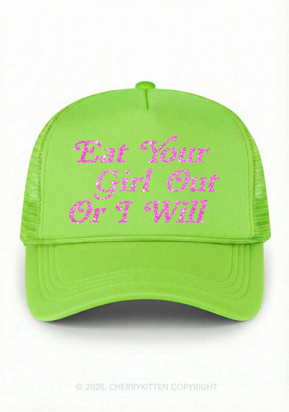 Glitter Eat Your Girl Out Pride Y2K Trucker Hat Cherrykitten