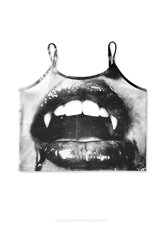 Halloween Vampire Lips Y2K Print Cami Crop Top Cherrykitten