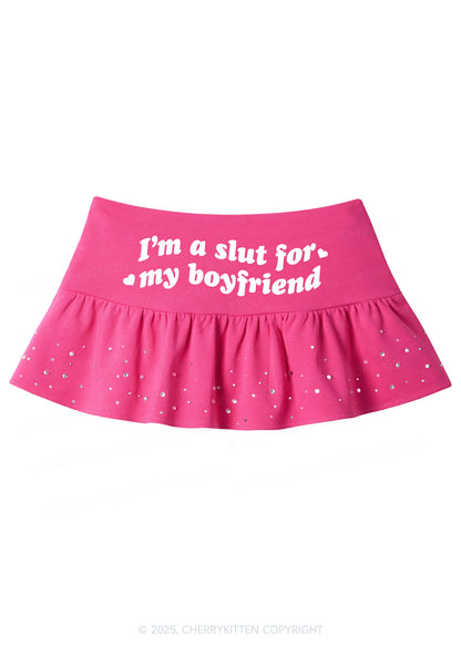 Slxt For My BF Valentine's Day Y2K Pink Ruffled Rhinestone Mini Skirt Cherrykitten
