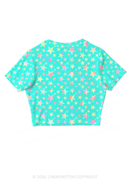 Blue Alpha Male Star Y2K Mesh Crop Top Cherrykitten