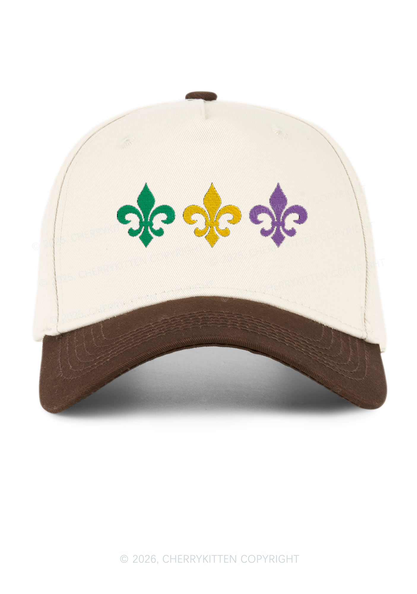Embroidered Mardi Gras Fleur De Lis Trio Y2K Color Block Baseball Cap Cherrykitten