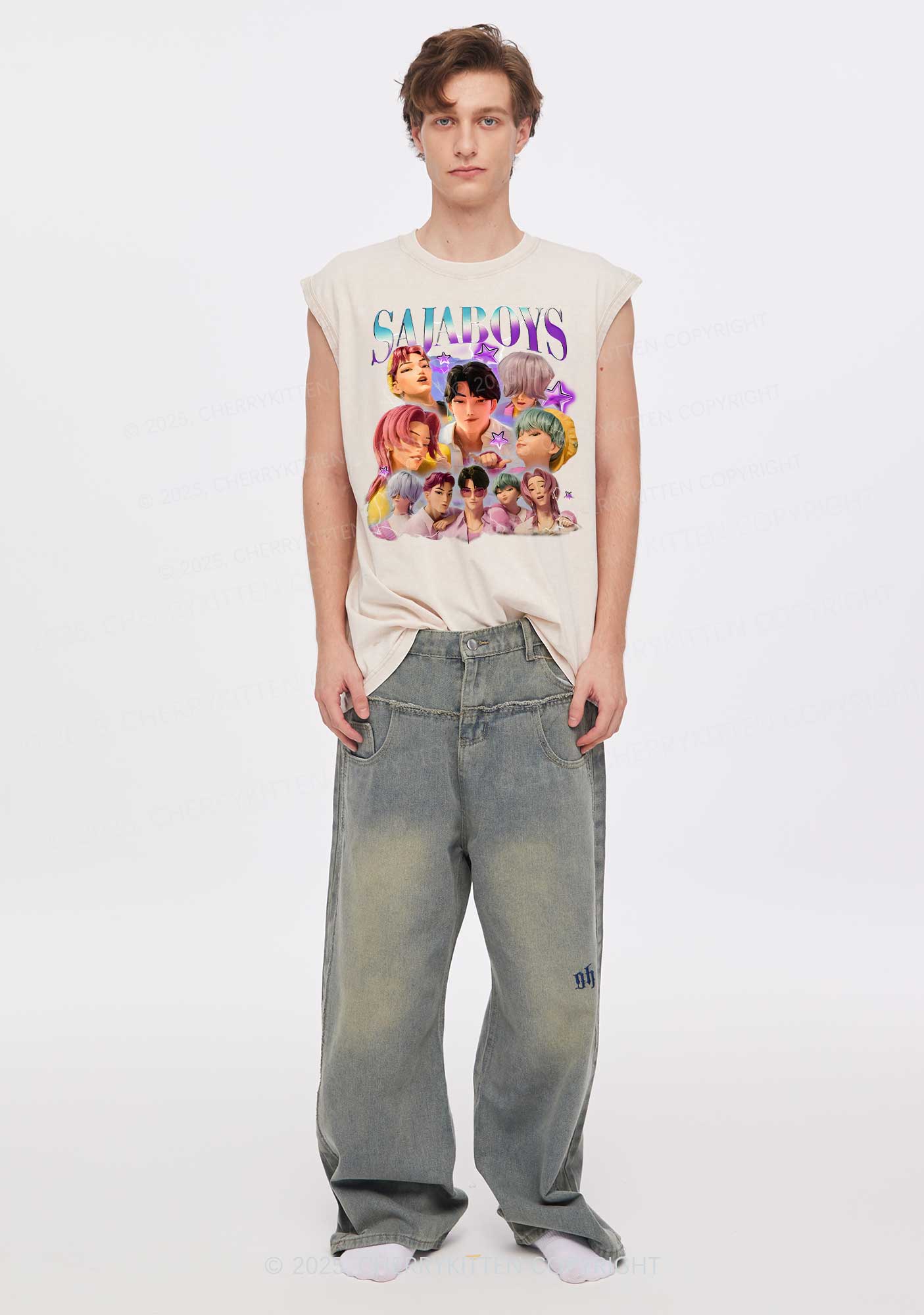 Kpop Boys Y2K Washed Muscle Tank Cherrykitten