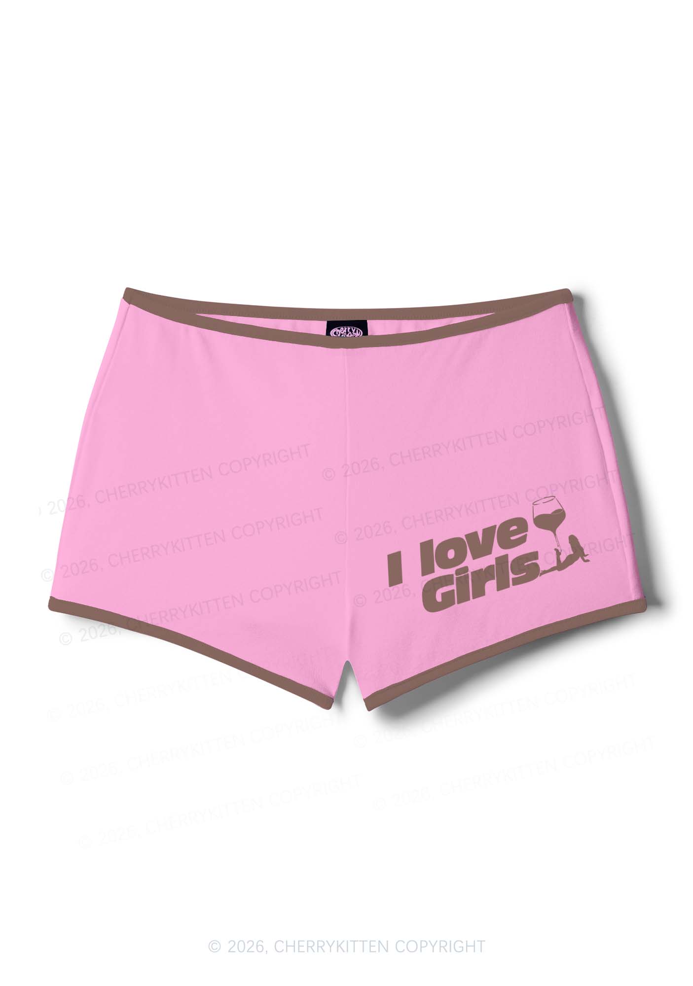 I Love Girls Wine Glass Pride Y2K Booty Shorts Cherrykitten