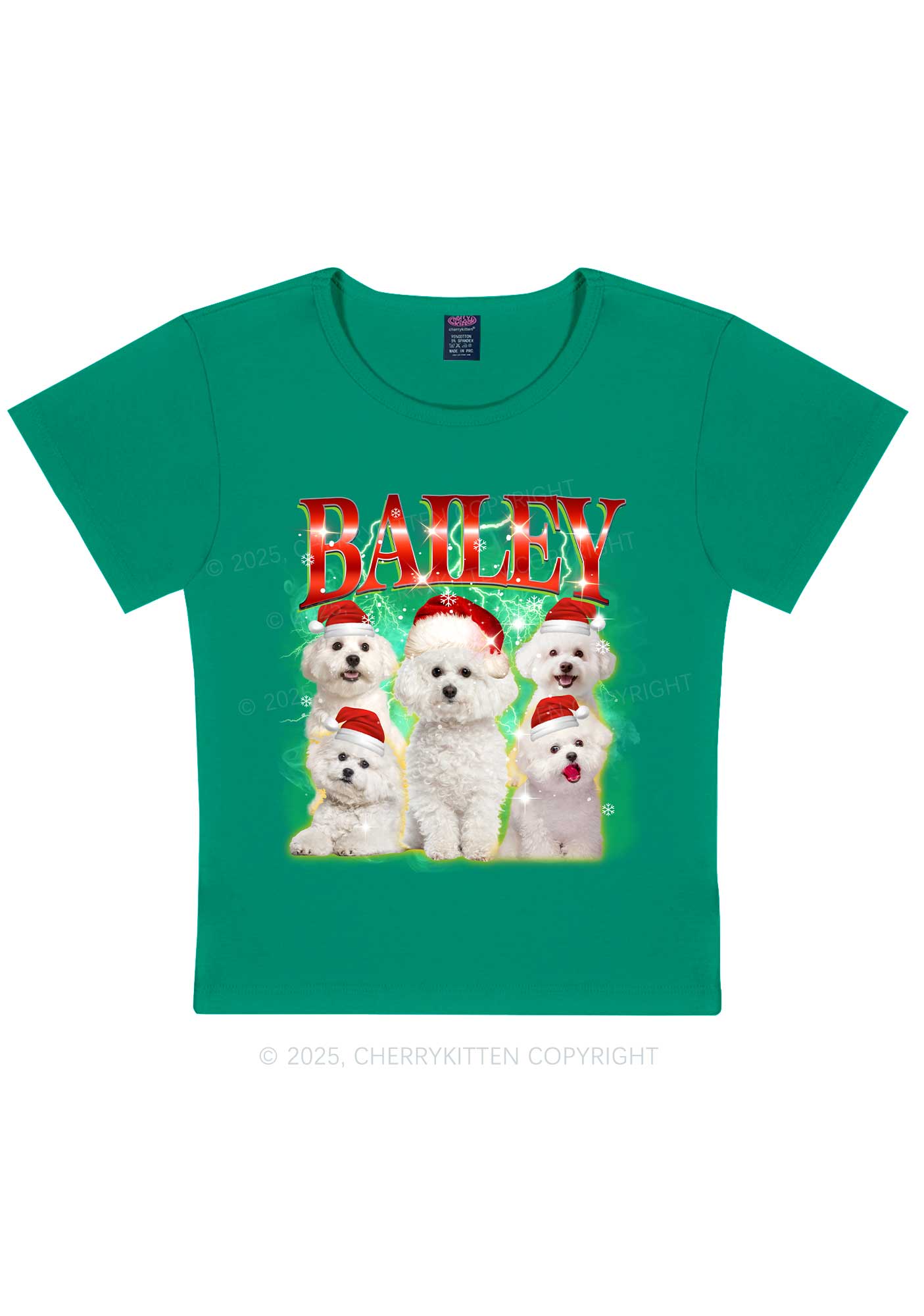 Custom Christmas Puppy Y2K Baby Tee Cherrykitten