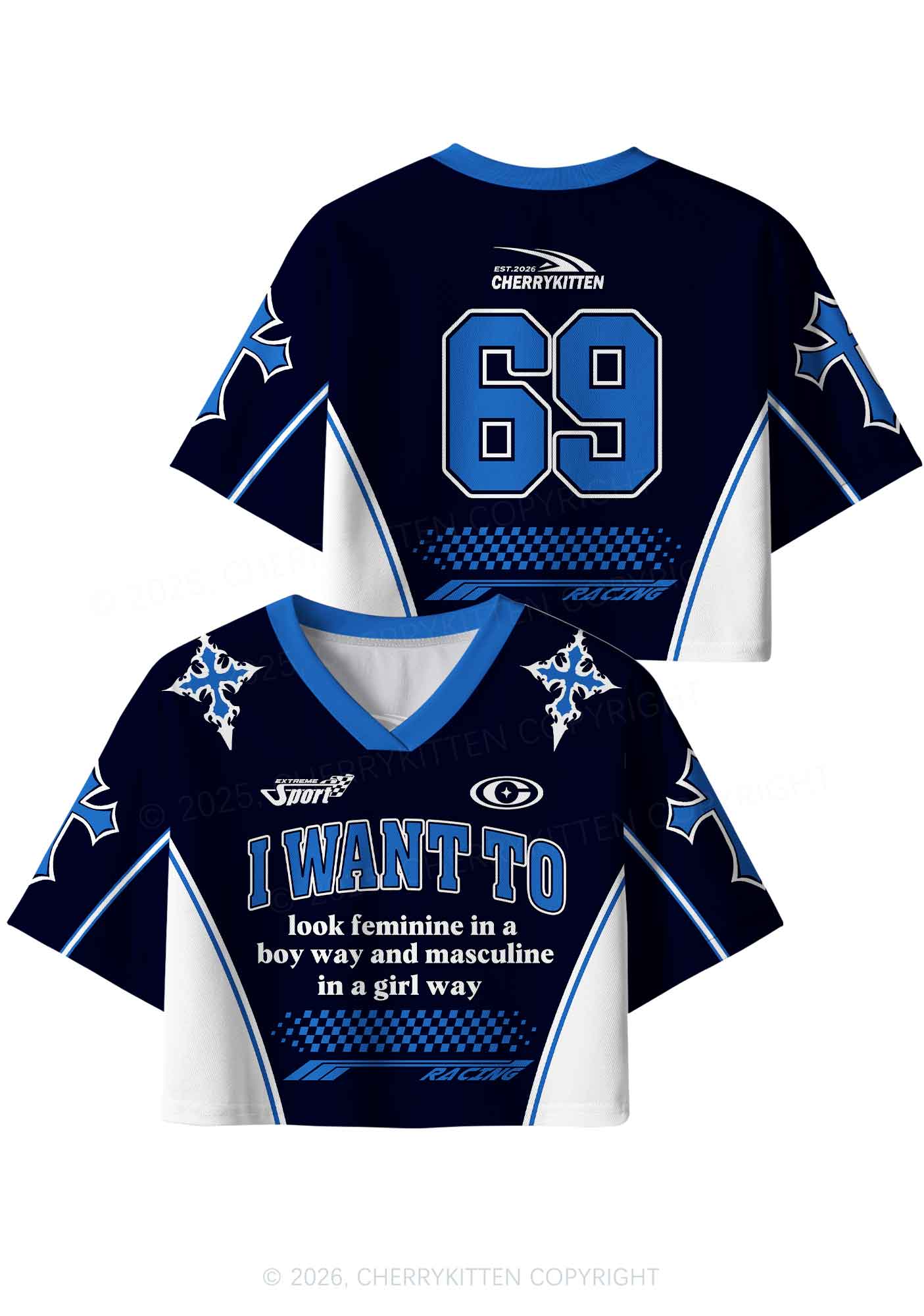 I Want To Feminine Masculine Pride Y2K Crop Sport Jersey Shirts Cherrykitten