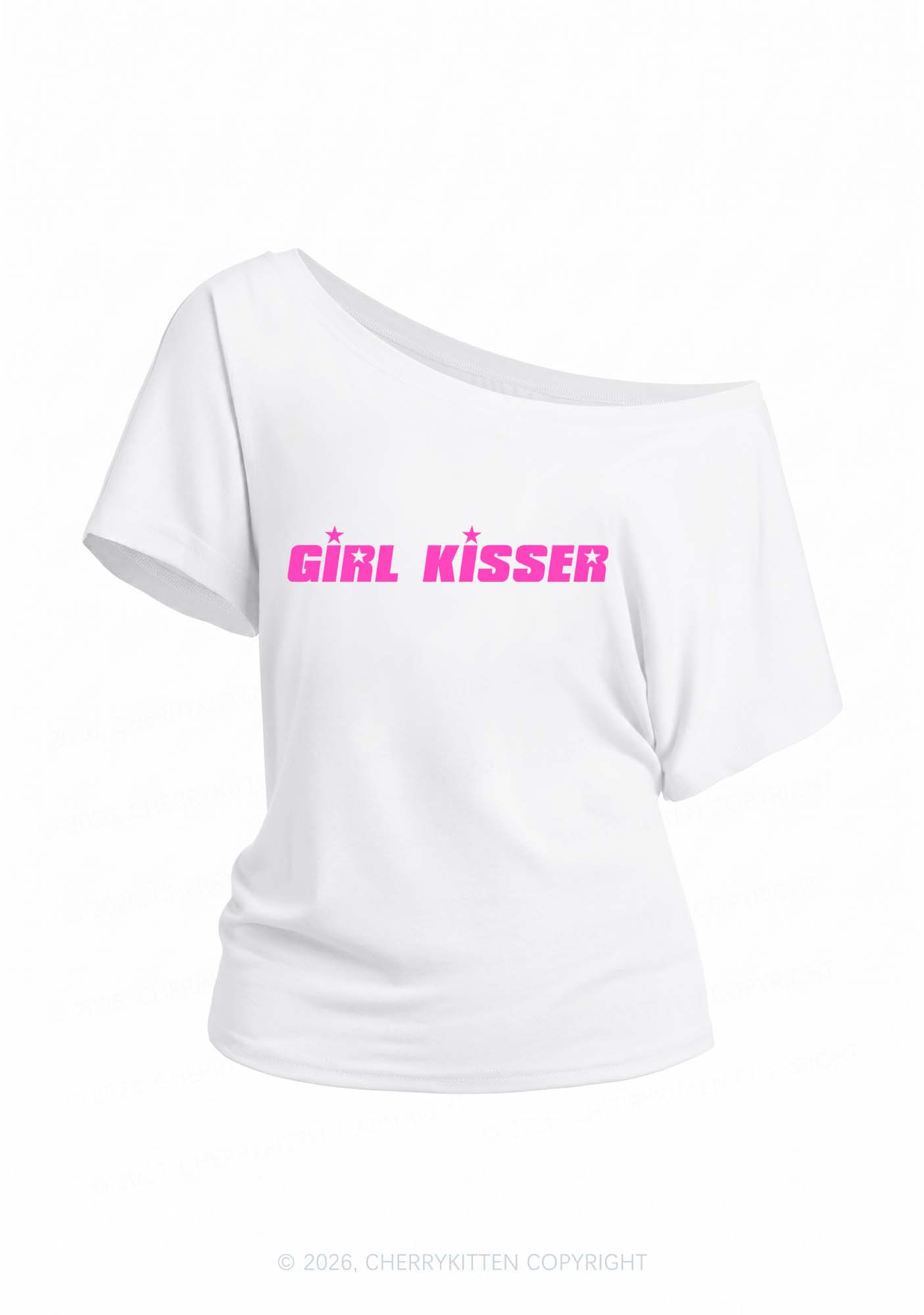 Girl Kisser Pride Y2K Off Shoulder Tee Cherrykitten