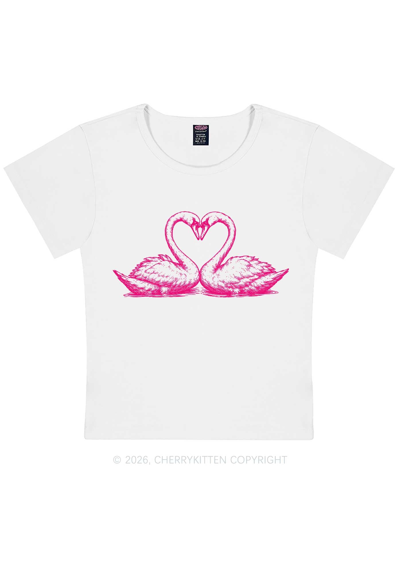 Pink Swans Heart Y2K Baby Tee Cherrykitten