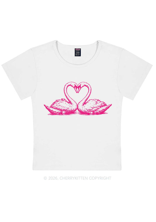 Pink Swans Heart Y2K Baby Tee Cherrykitten