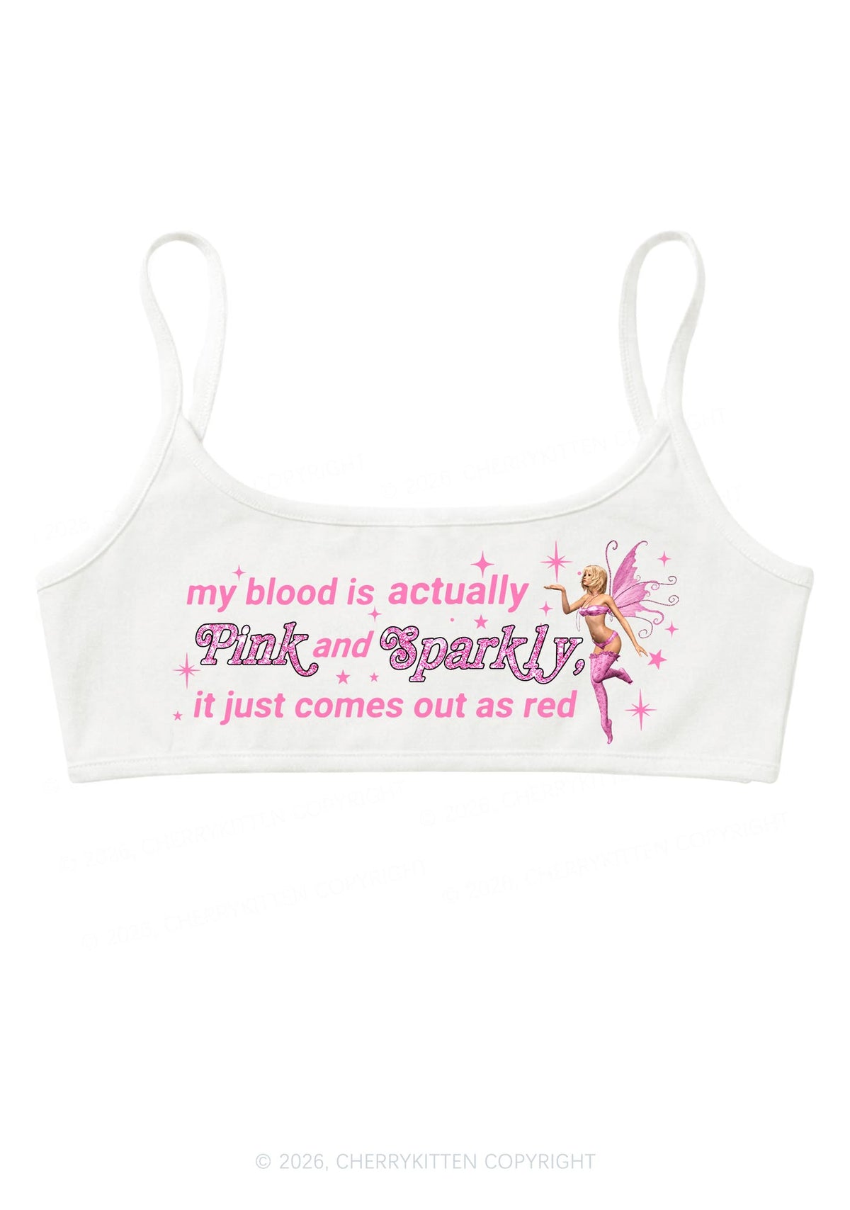 My Blood Is Pink And Sparkly Y2K Super Crop Cami Cherrykitten