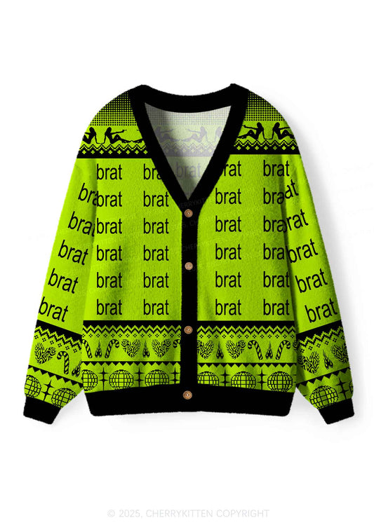 Green Brat Y2K Christmas Cardigan Knit Sweatshirt Cherrykitten
