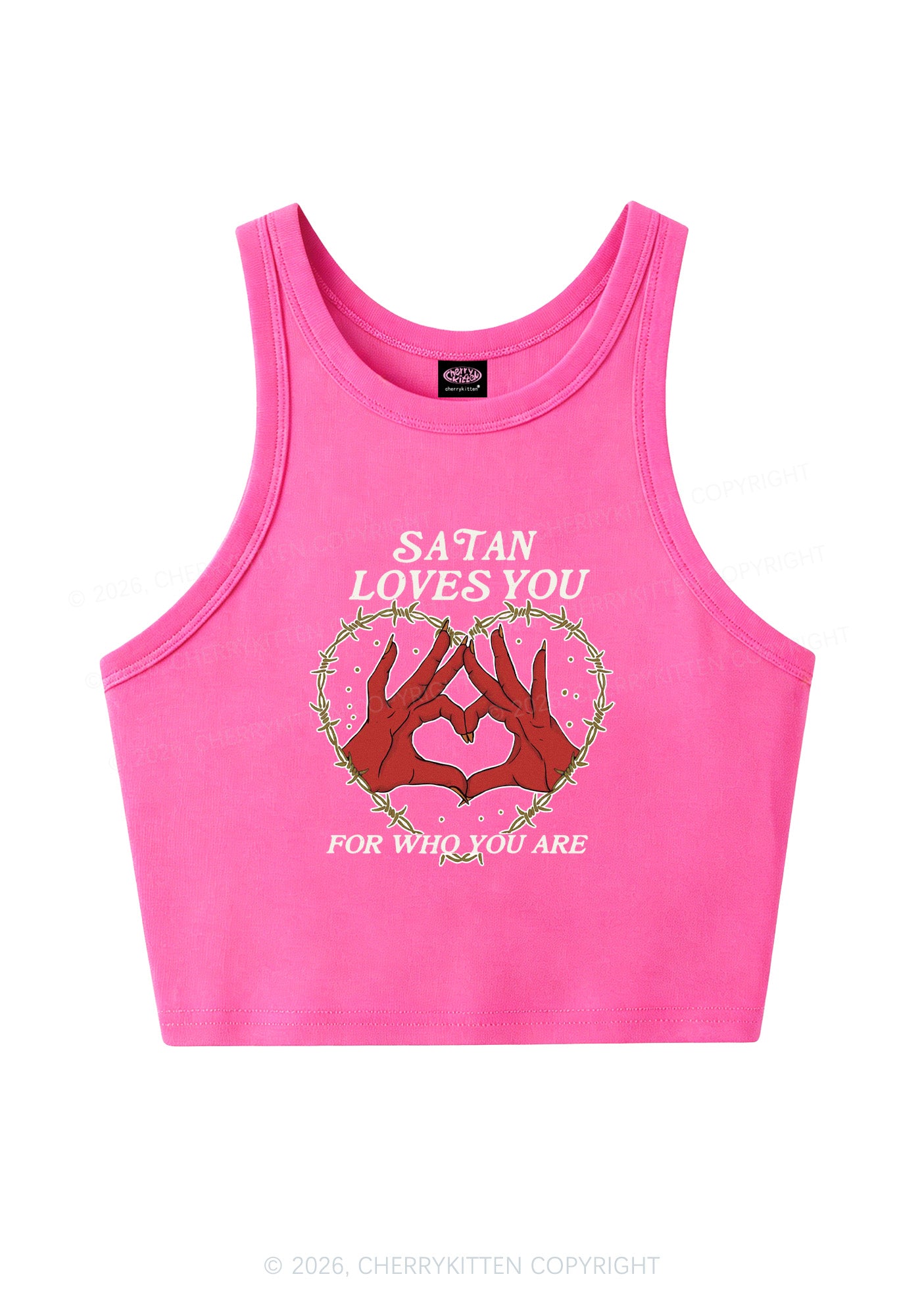 Satan Loves You Heart Halloween Y2K Crop Tank Top Cherrykitten