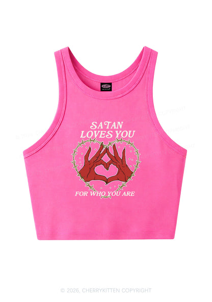 Satan Loves You Heart Halloween Y2K Crop Tank Top Cherrykitten