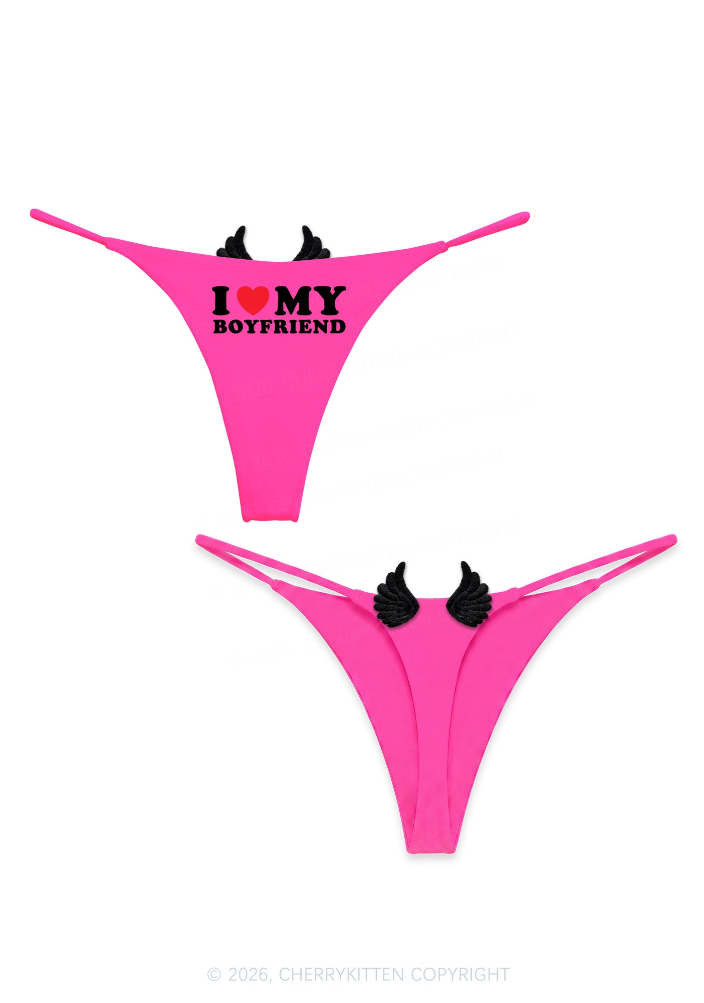 I Love My Boyfriend Y2K Goth Angel Wings Bikini String Thong Cherrykitten