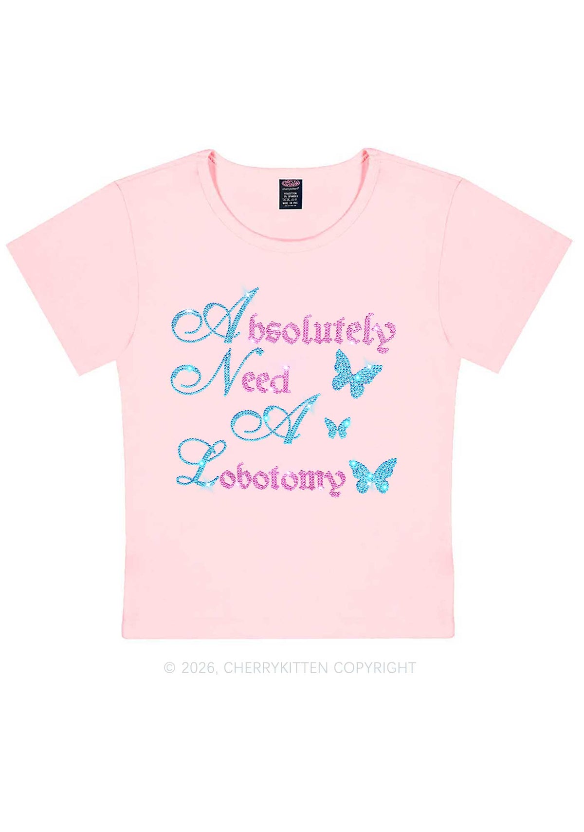 Rhinestone Absolutely Need A Lobotomy Y2K Baby Tee Cherrykitten