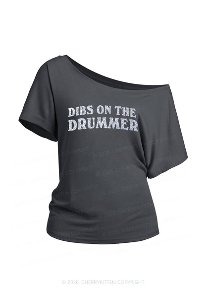 Glitter Dibs On The Drummer Y2K Off Shoulder Tee Cherrykitten