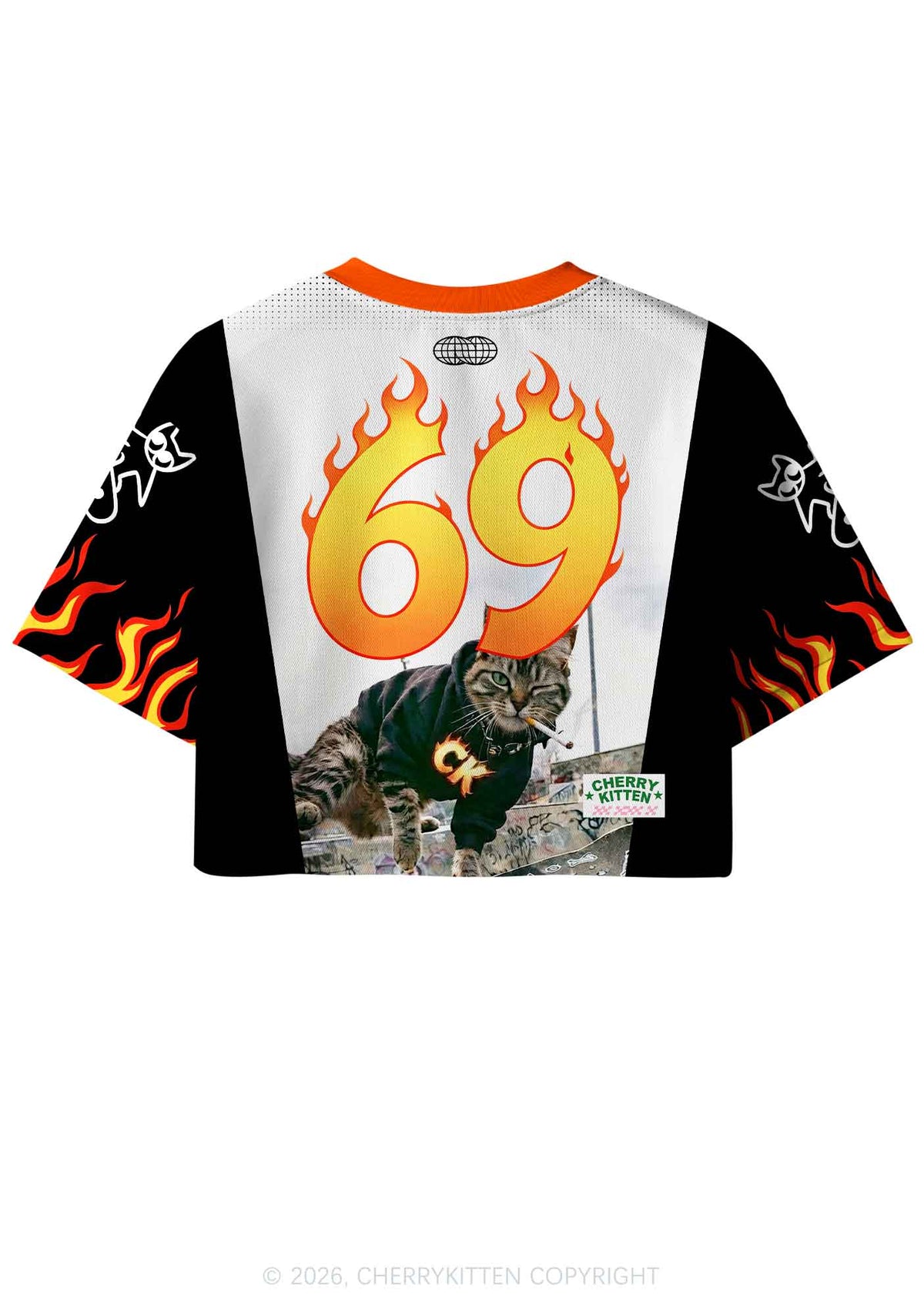 Smoking Cat Skateboard Y2K Crop Sport Jersey Shirts Cherrykitten