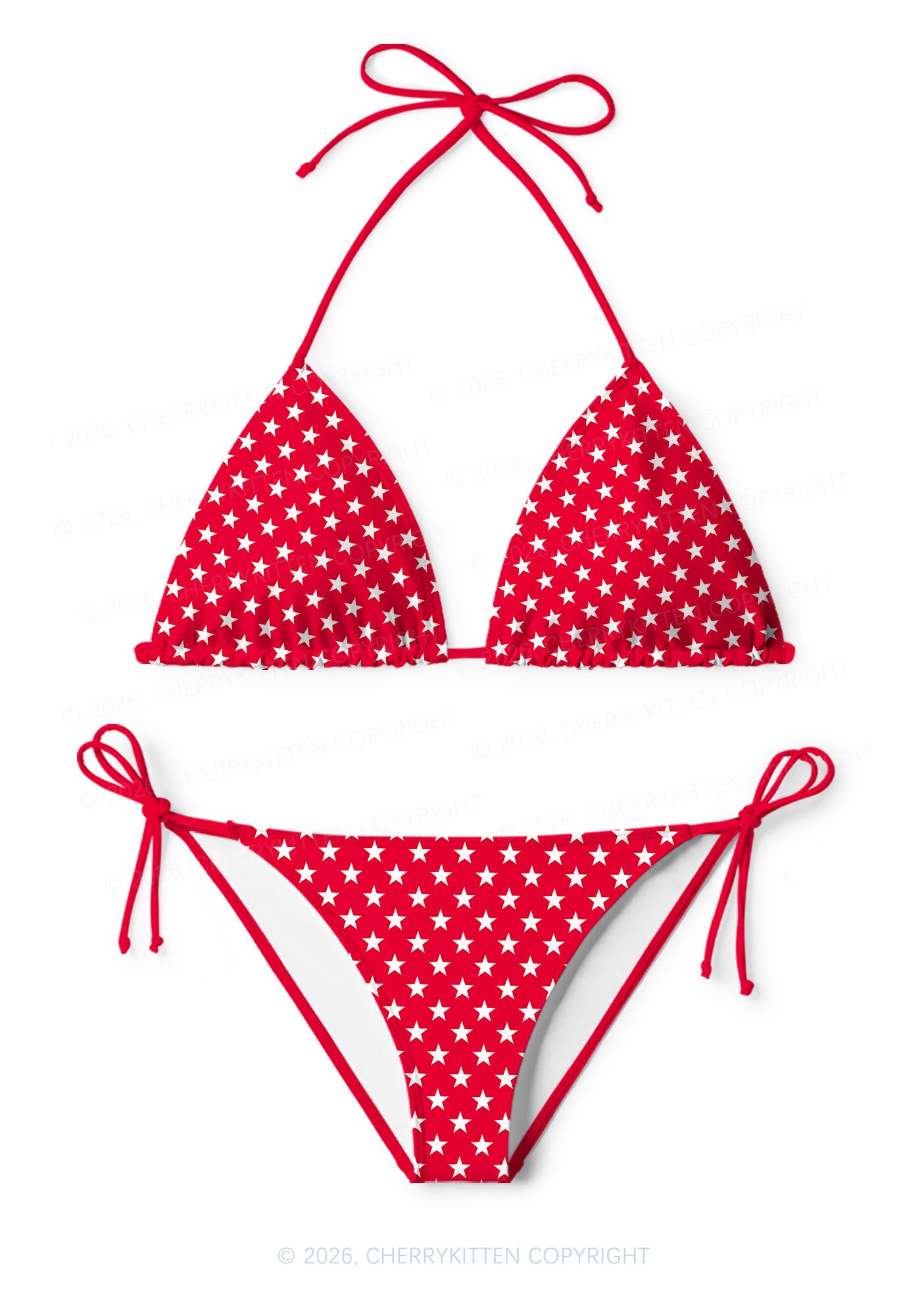 White Star On Red Y2K Print Bikini Set Cherrykitten