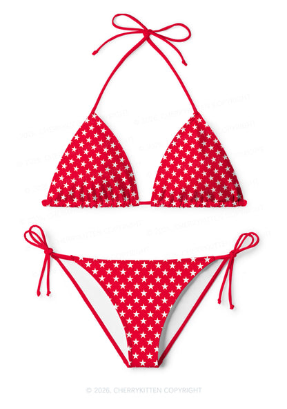 White Star On Red Y2K Print Bikini Set Cherrykitten