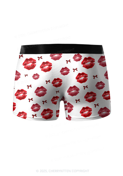 Red Lips Bows Valentine's Day Y2K Print Couples Boxer Briefs Set Cherrykitten