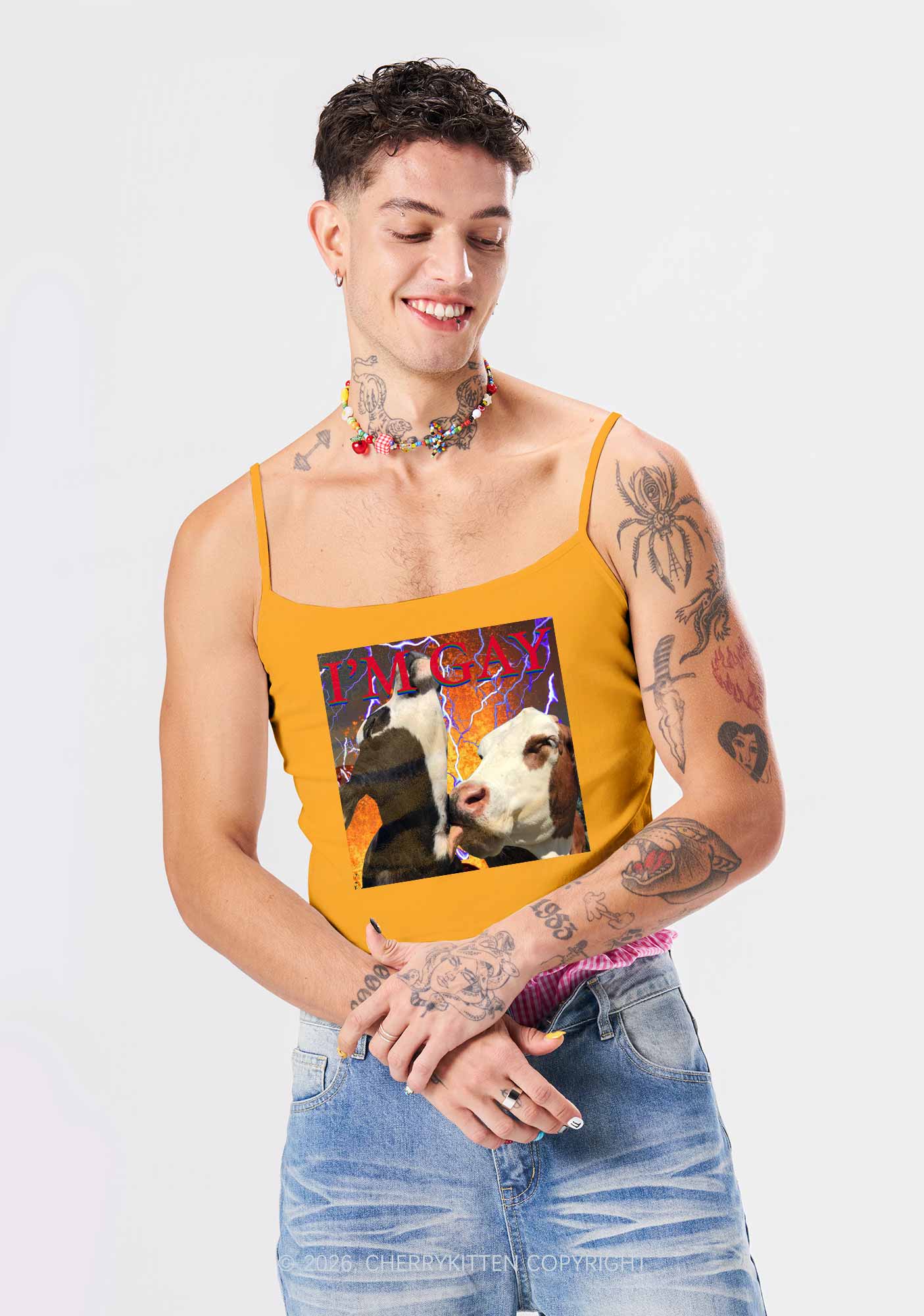 Gay Cow Play Pride Y2K Spaghetti Strap Cami Cherrykitten