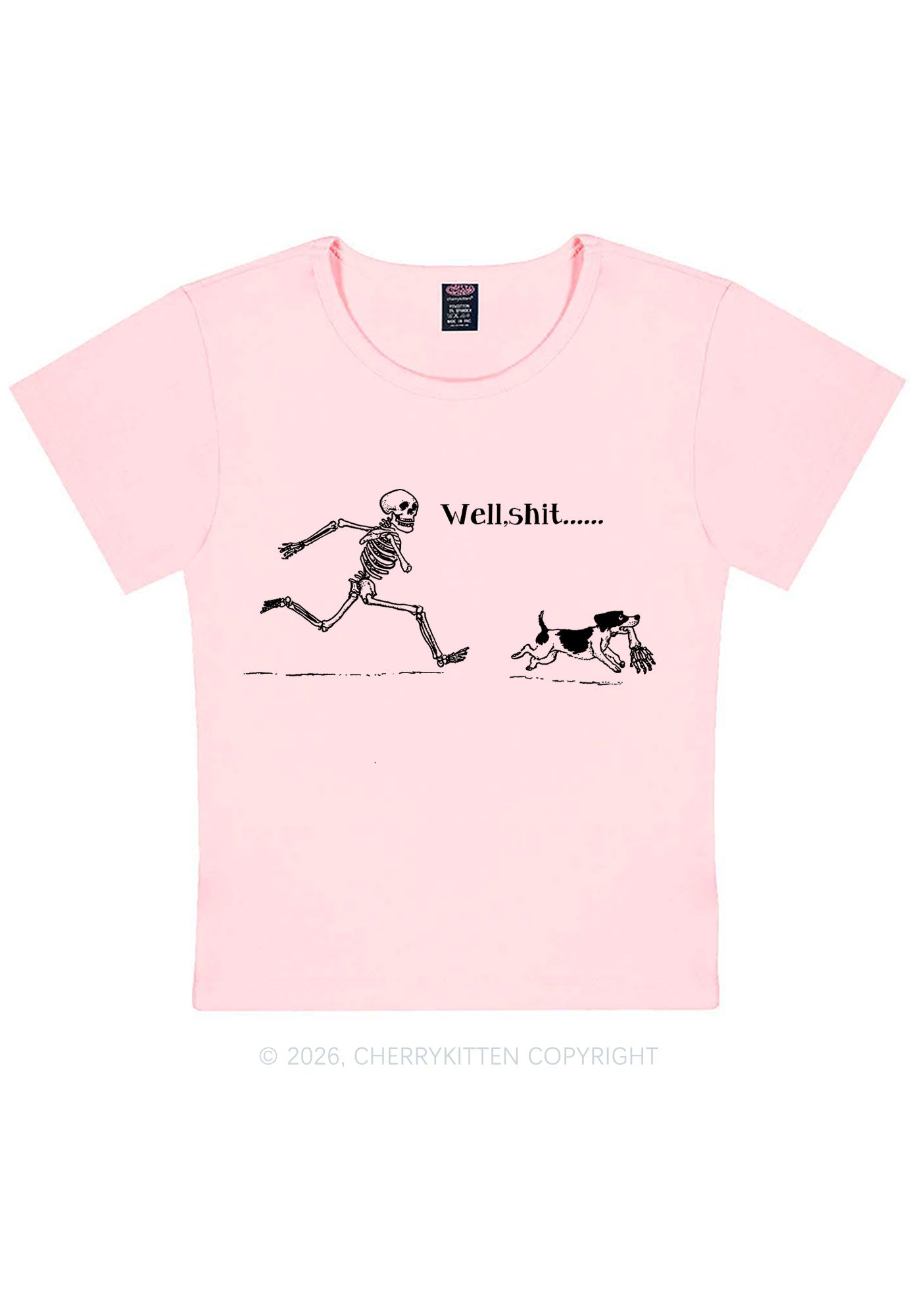 Halloween Skeleton Chase Dog Y2K Baby Tee Cherrykitten