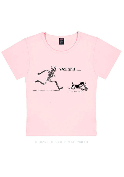 Halloween Skeleton Chase Dog Y2K Baby Tee Cherrykitten