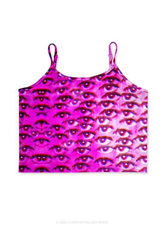 Halloween Pink Eyes Y2K Print Cami Crop Top Cherrykitten