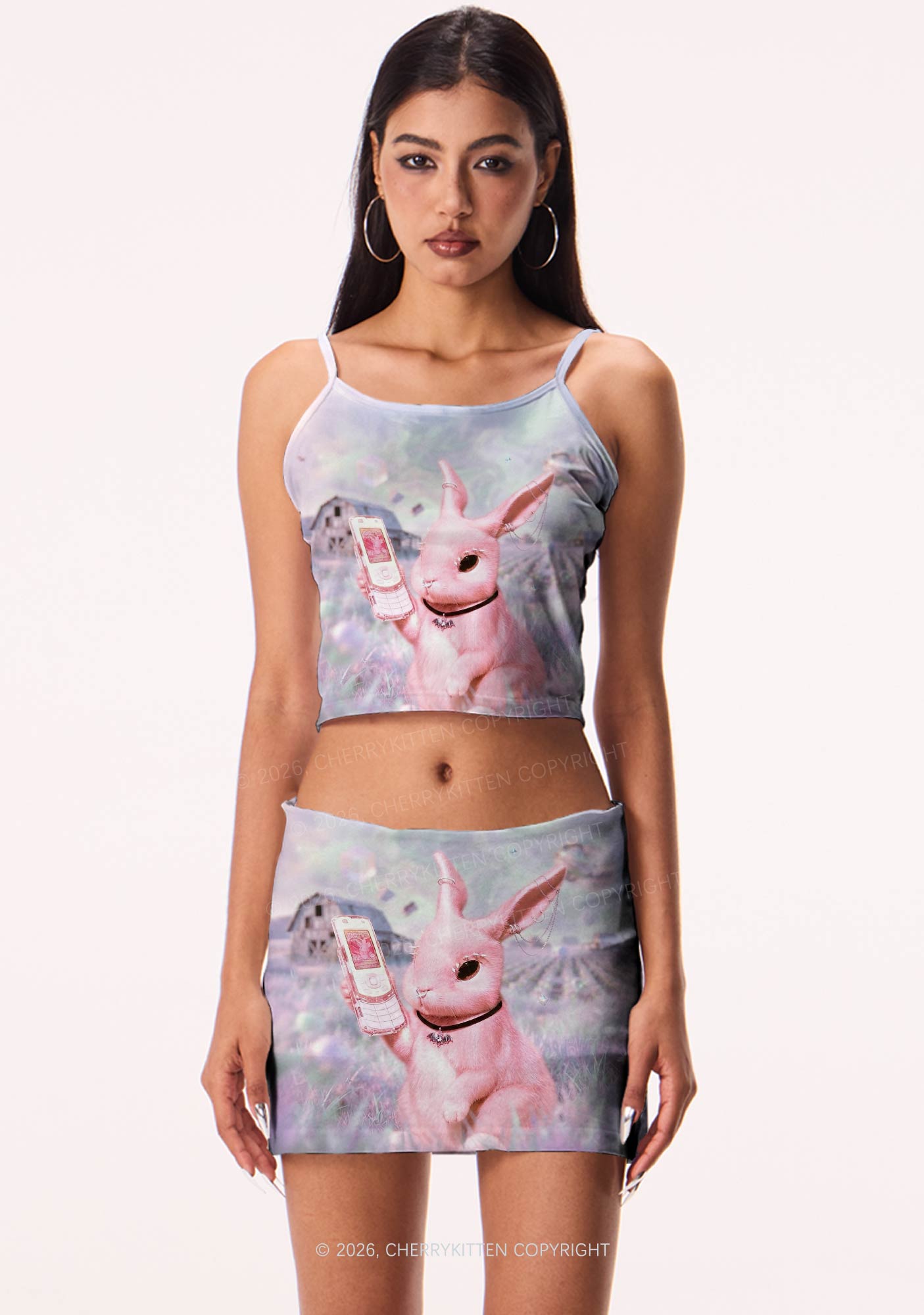 Pink Gothic Bunny Y2K Print Mini Skirt Cherrykitten
