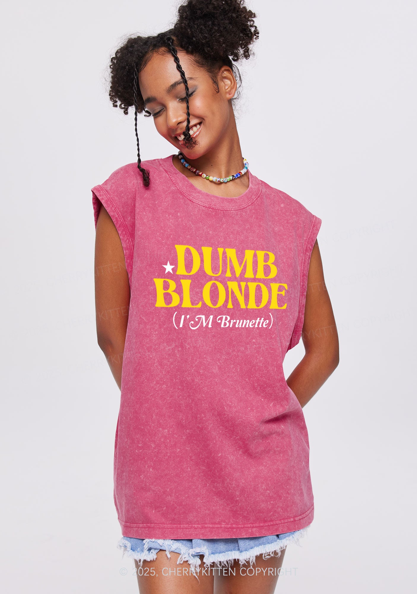 Dumb Blonde Brunette Y2K Washed Muscle Tank Cherrykitten