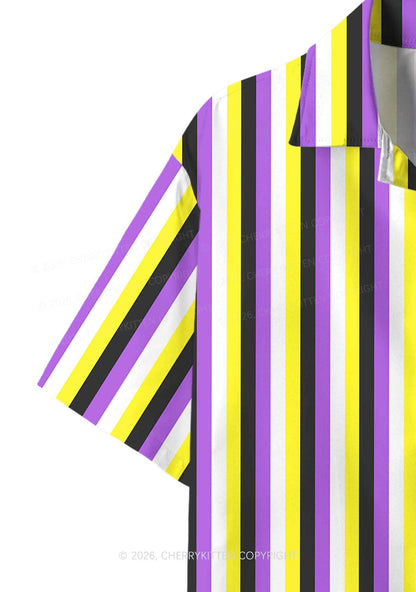 Nonbinary Flag Pride Y2K Print Hawaiian Shirt Cherrykitten