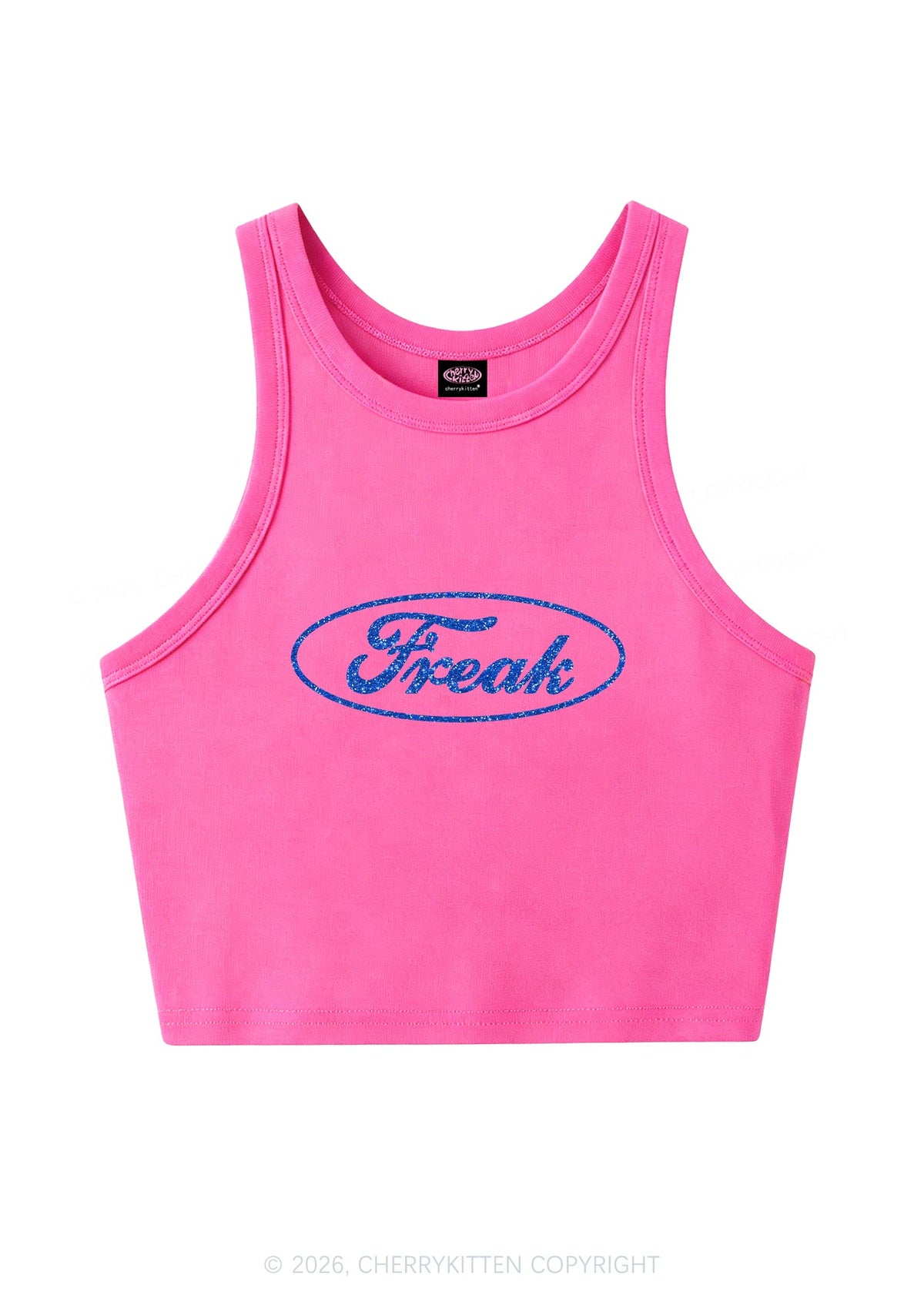 Glitter Oval Freak Y2K Crop Tank Top Cherrykitten