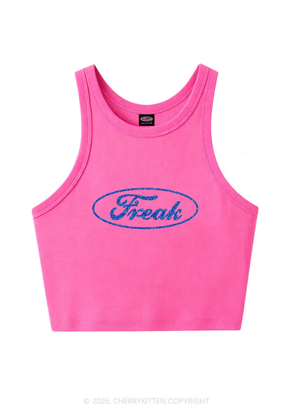 Glitter Oval Freak Y2K Crop Tank Top Cherrykitten